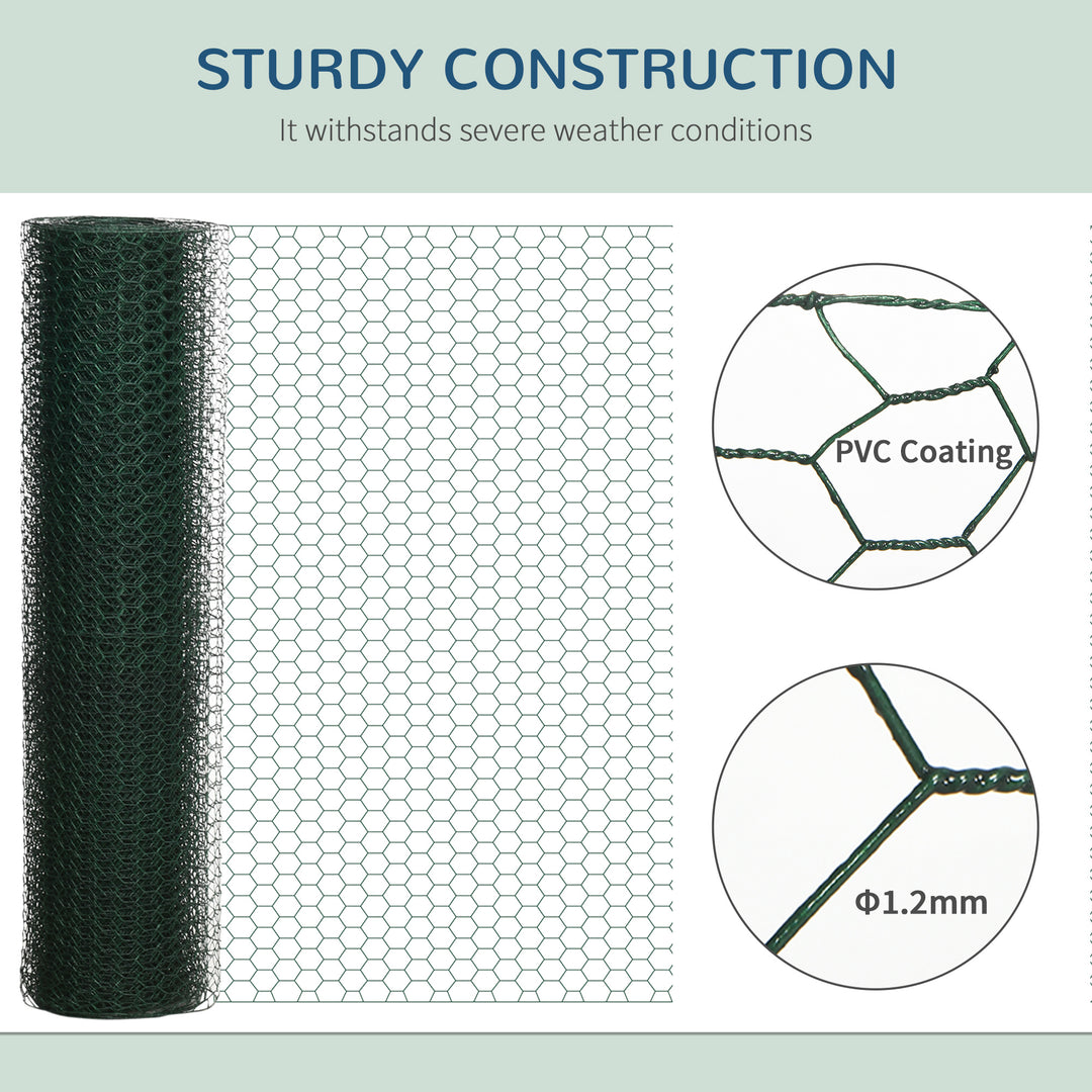 1m x 25m Chicken Wire Mesh, Foldable PVC Coated Welded Garden Fence, Roll Poultry Netting, for Rabbits, Ducks, Geese - Dark Green