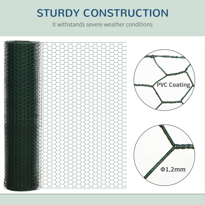 1m x 25m Chicken Wire Mesh, Foldable PVC Coated Welded Garden Fence, Roll Poultry Netting, for Rabbits, Ducks, Geese - Dark Green