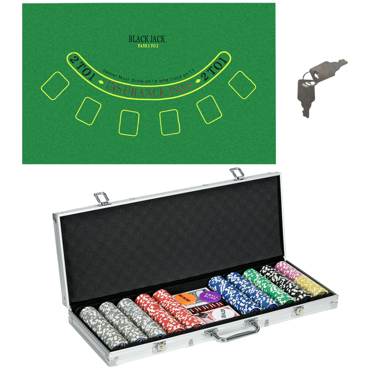 500-Piece Poker Chips Set, Poker Set with Mat, Chips, Two Card Decks, Dealer, Five Dices