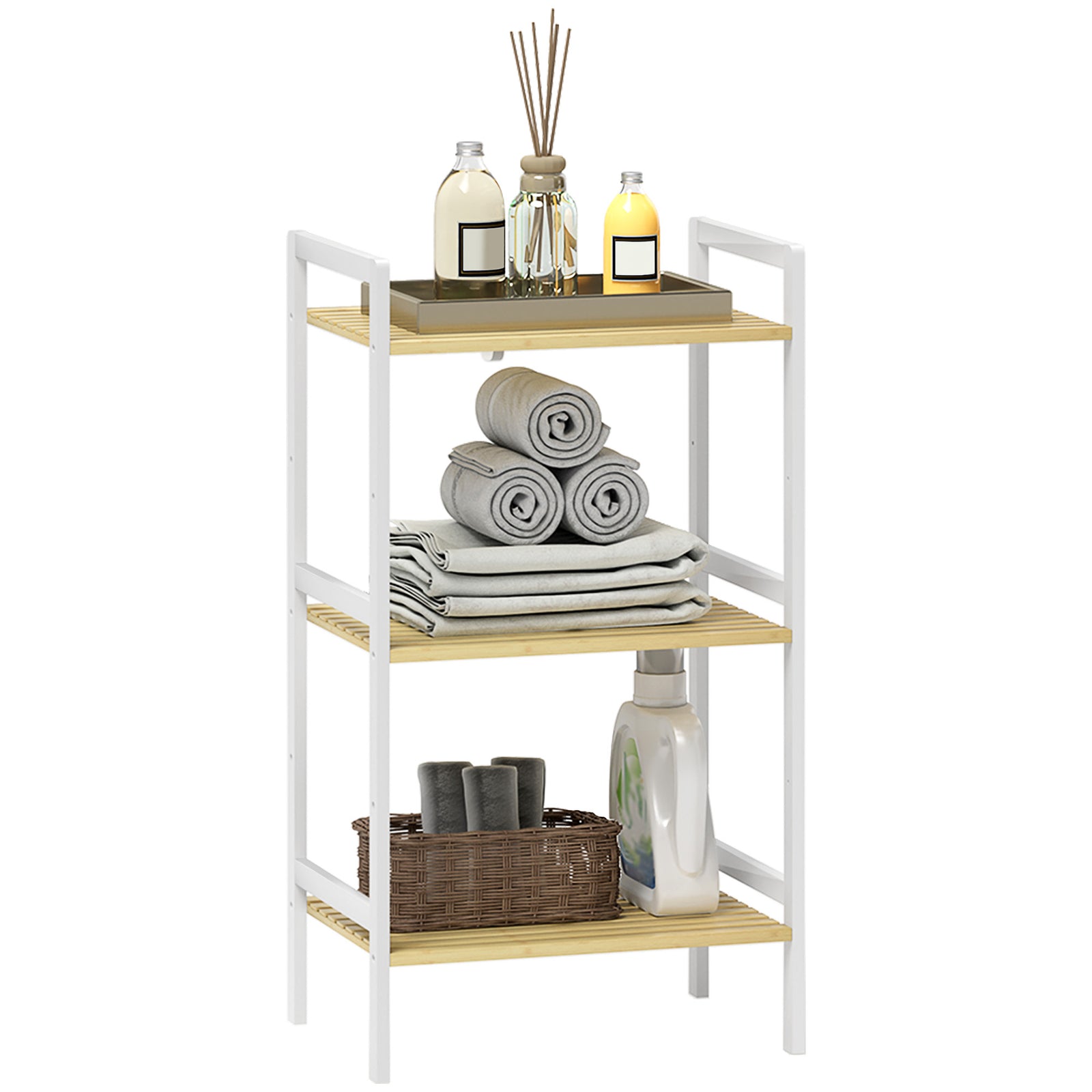 Three-Tier Bamboo Adjustable Shelf Storage Unit