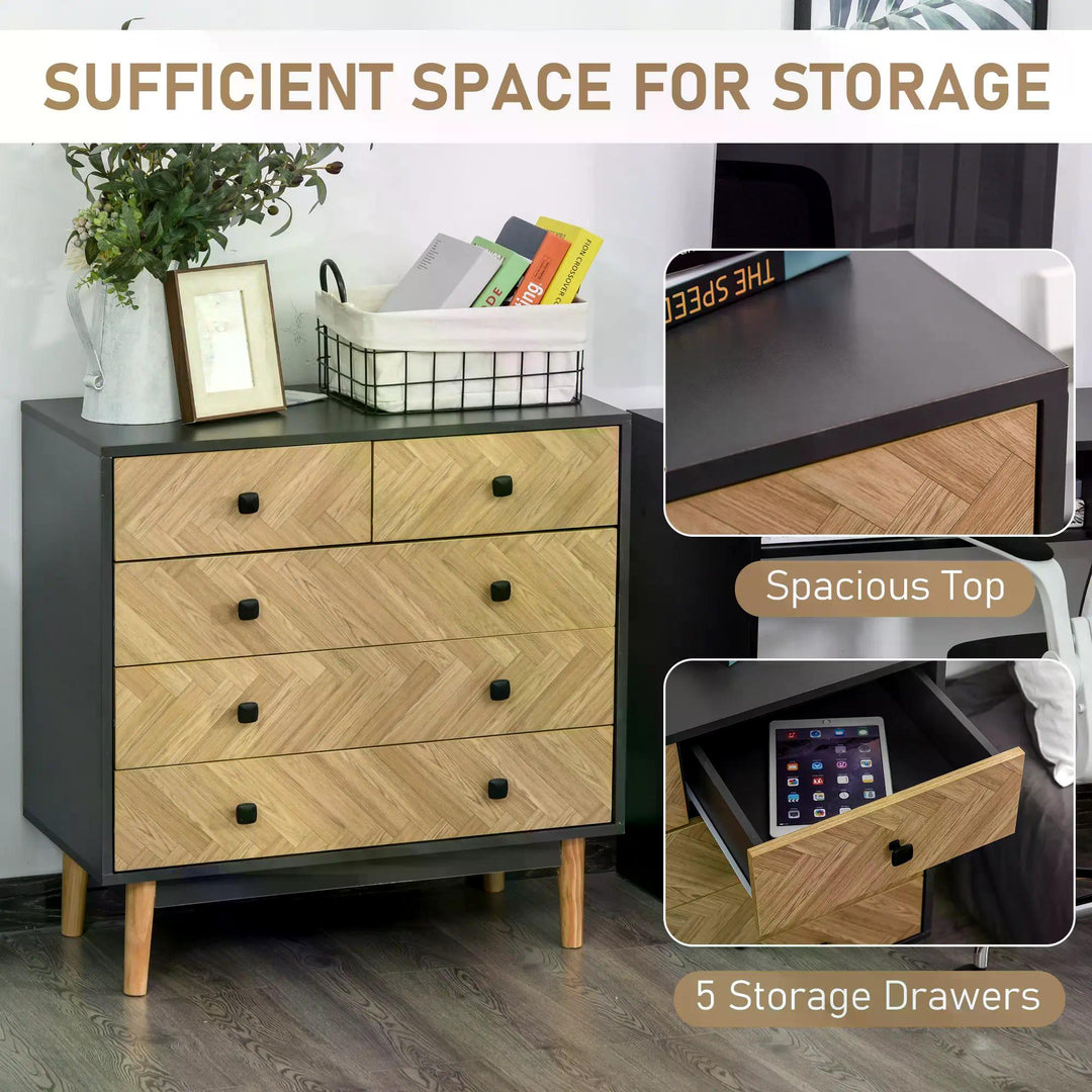 HOMCOM Chest of Drawers, 5-Drawer Storage Cabinet with Metal Handles, Freestanding Dresser for Bedroom or Living Room