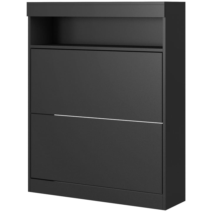 HOMCOM 16 Shoe Pair Shoe Storage Cabinet, with Flip Doors - Black | Aosom UK