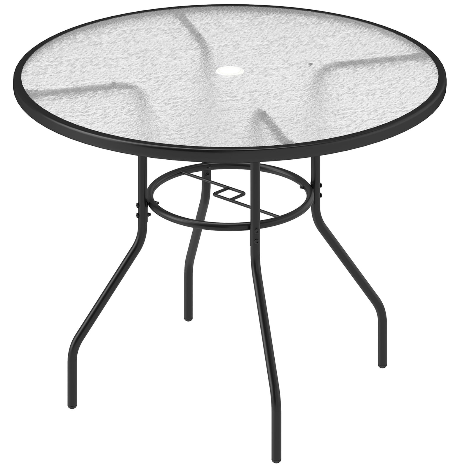 Glass-Top Garden Table, with Parasol Hole - Black