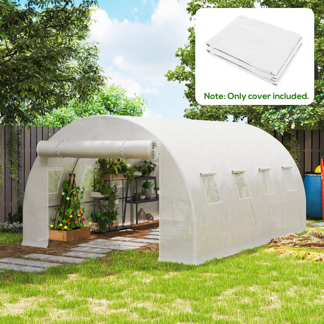 4 x 3 x 2m Greenhouse Replacement Cover ONLY Winter Garden Plant PE Cover for Tunnel Walk-in Greenhouse with Roll-up Windows Door Outdoor, White