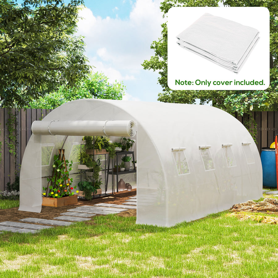 4 x 3 x 2m Greenhouse Replacement Cover ONLY Winter Garden Plant PE Cover for Tunnel Walk-in Greenhouse with Roll-up Windows Door Outdoor, White