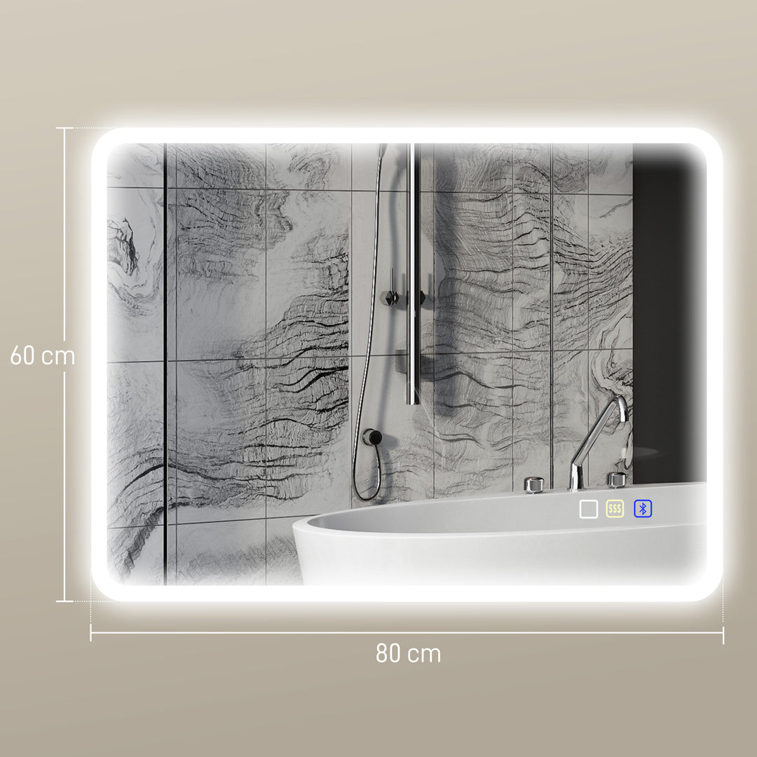 80 x 60cm LED Bathroom Mirror, with Bluetooth - Silver Tone