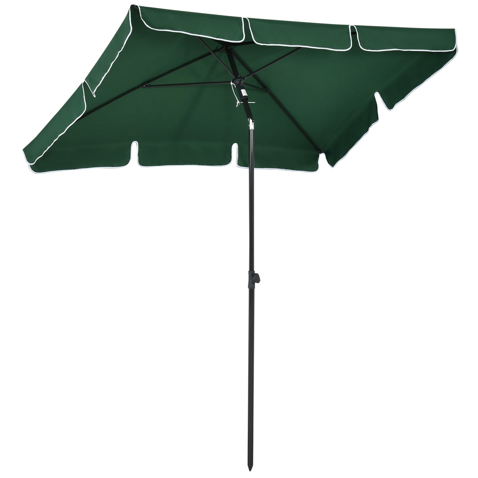 Garden Parasol Umbrella, Outdoor Market Table Umbrella with Ruffles & Aluminium Pole, Rectangular Tilting Parasol Sun Shade Canopy, 2 x 1.3m, Green