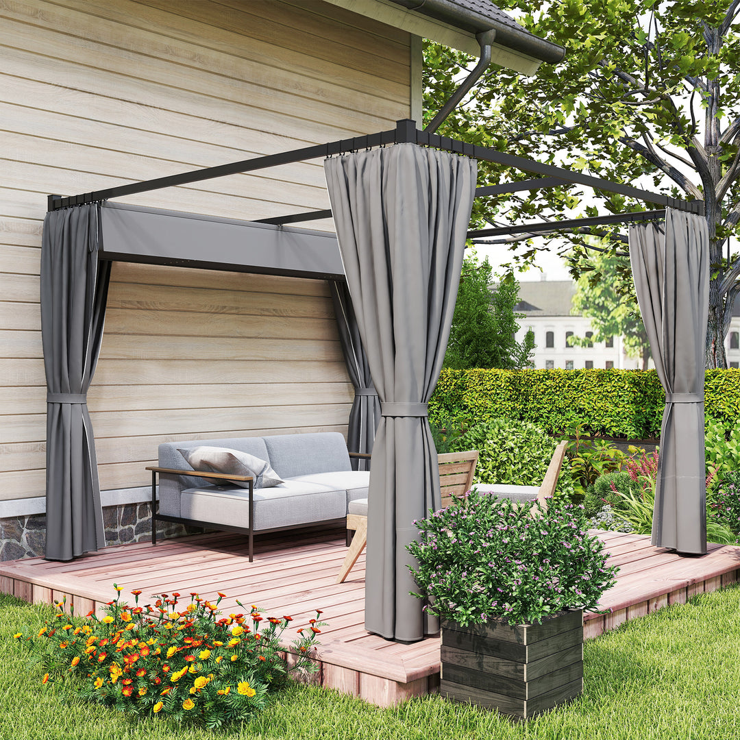 3 x 3m Moving Canopy Metal Pergola, with Curtains - Grey
