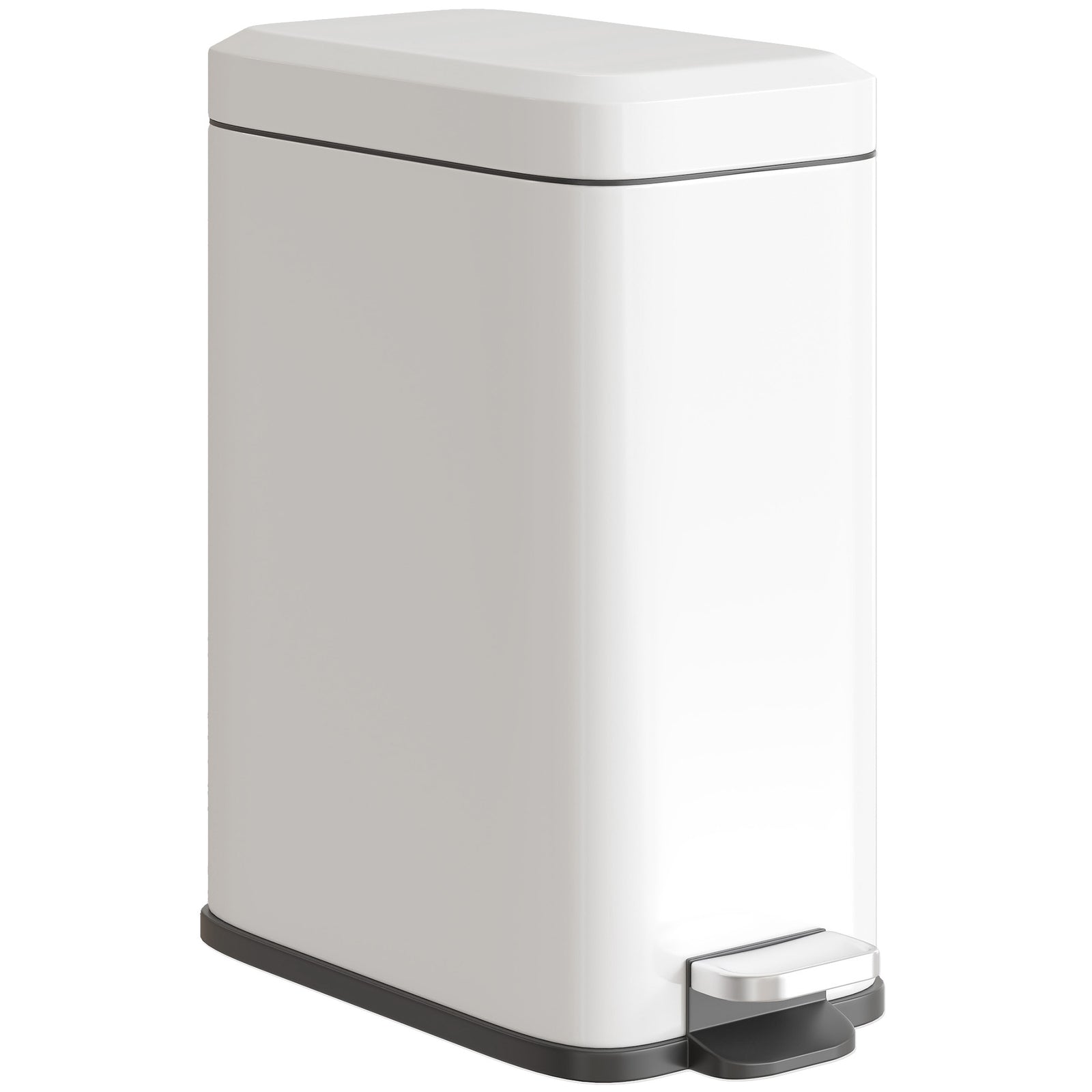 5L Rectangular Compact Bin Steel Body Removable Bucket Quiet-Close Lid w/ Pedal Lid Rubbish Trash Can Home Office Bedroom Bathroom Living Room Garbage Tidy Clean White