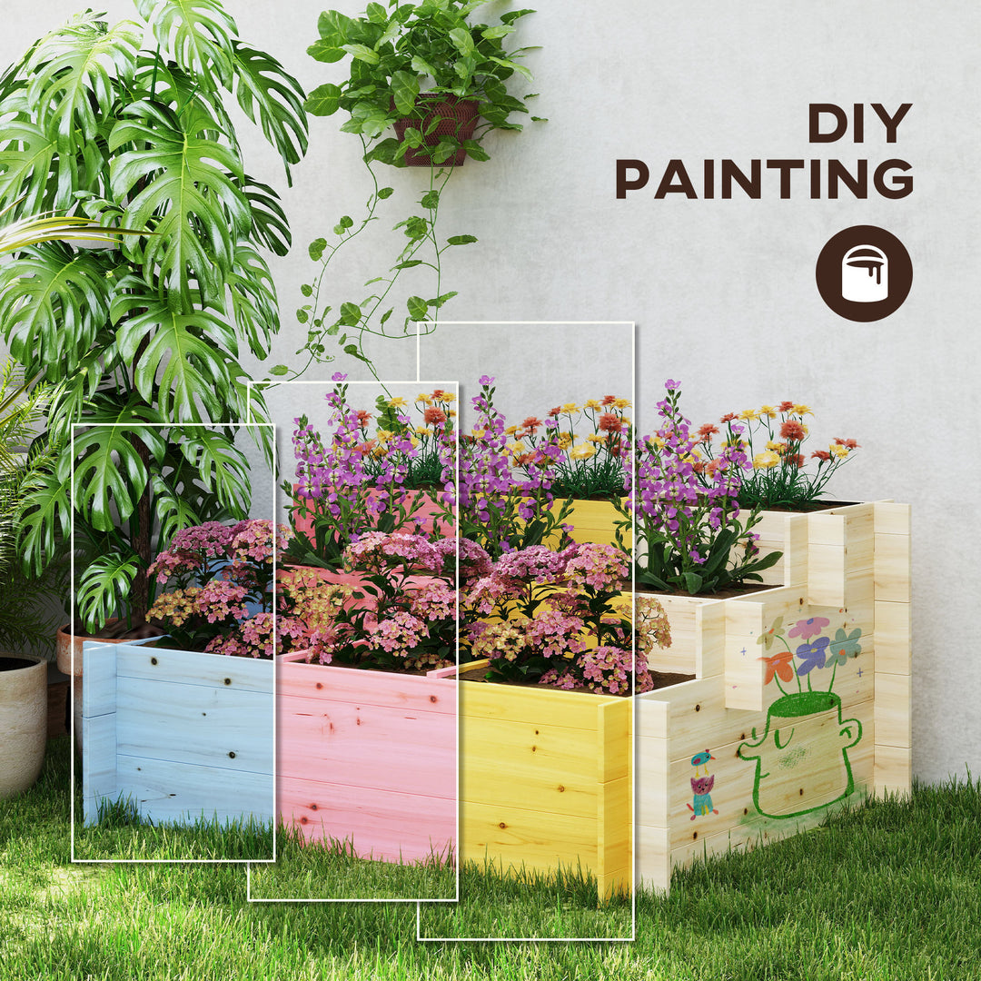 117cm x 100cm x 54cm 3 Tier Raised Garden Bed 376L Fir Wood Elevated Planter Flower Box with 9 Grow Grids and Non-woven Fabric for Vegetables, Flower, Herb Outdoor Indoor Use