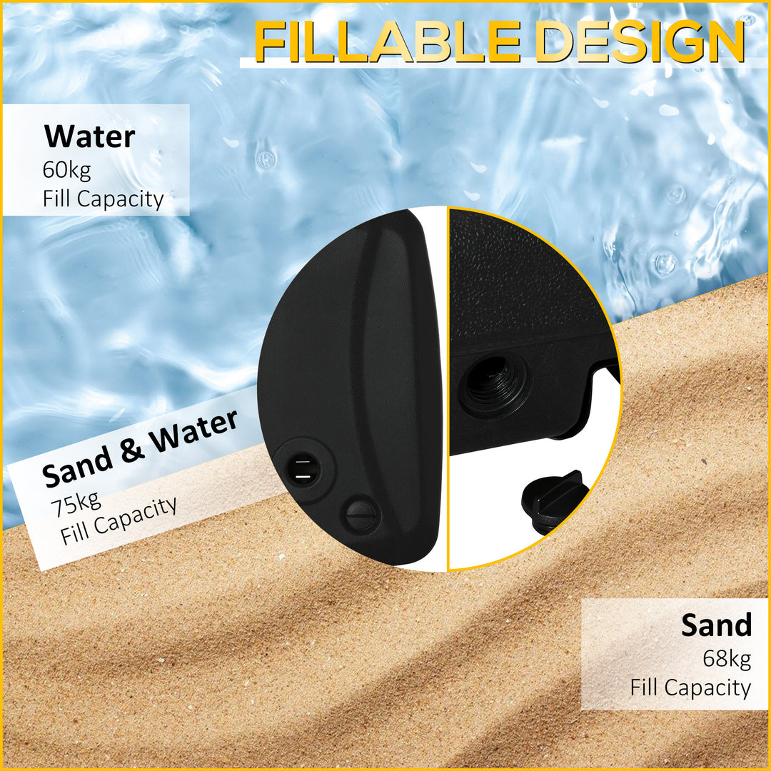 Parasol Base, Water and Sand Filled, Up to 75kg, Portable Umbrella Stand Weights for Cantilever Banana Parasol with Wheels, Black