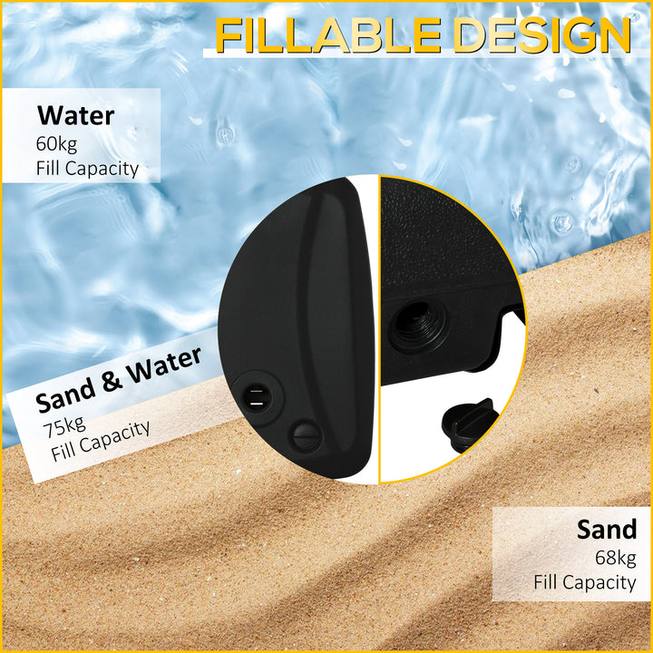 Parasol Base, Water and Sand Filled, Up to 75kg, Portable Umbrella Stand Weights for Cantilever Banana Parasol with Wheels, Black