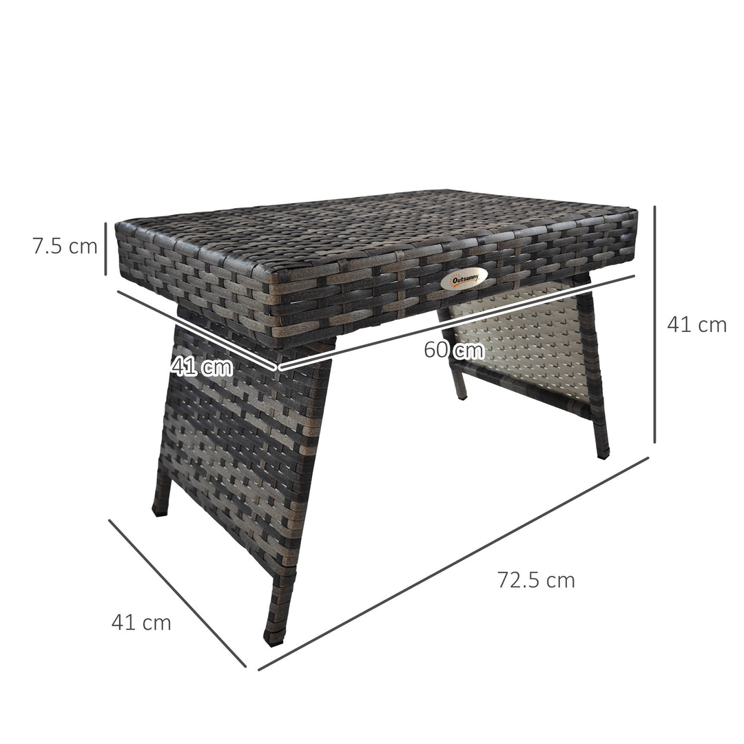 Foldable Outdoor Side Table, Rattan Garden Coffee Table with Steel Frame, Space Saving Bistro Garden Furniture for Patio, Balcony, 60 x 41 x 41 cm, Mixed Grey