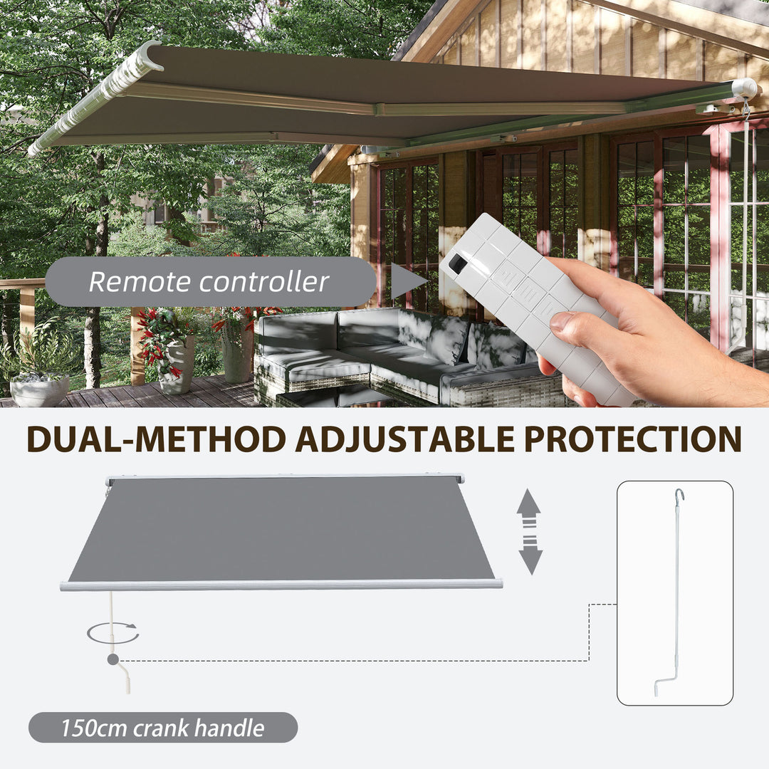 4x3m Full Cassette Electric/Manual Retractable Awning with Remote Controller, Sun Canopies for Patio Door Window with Remote Controller, Grey