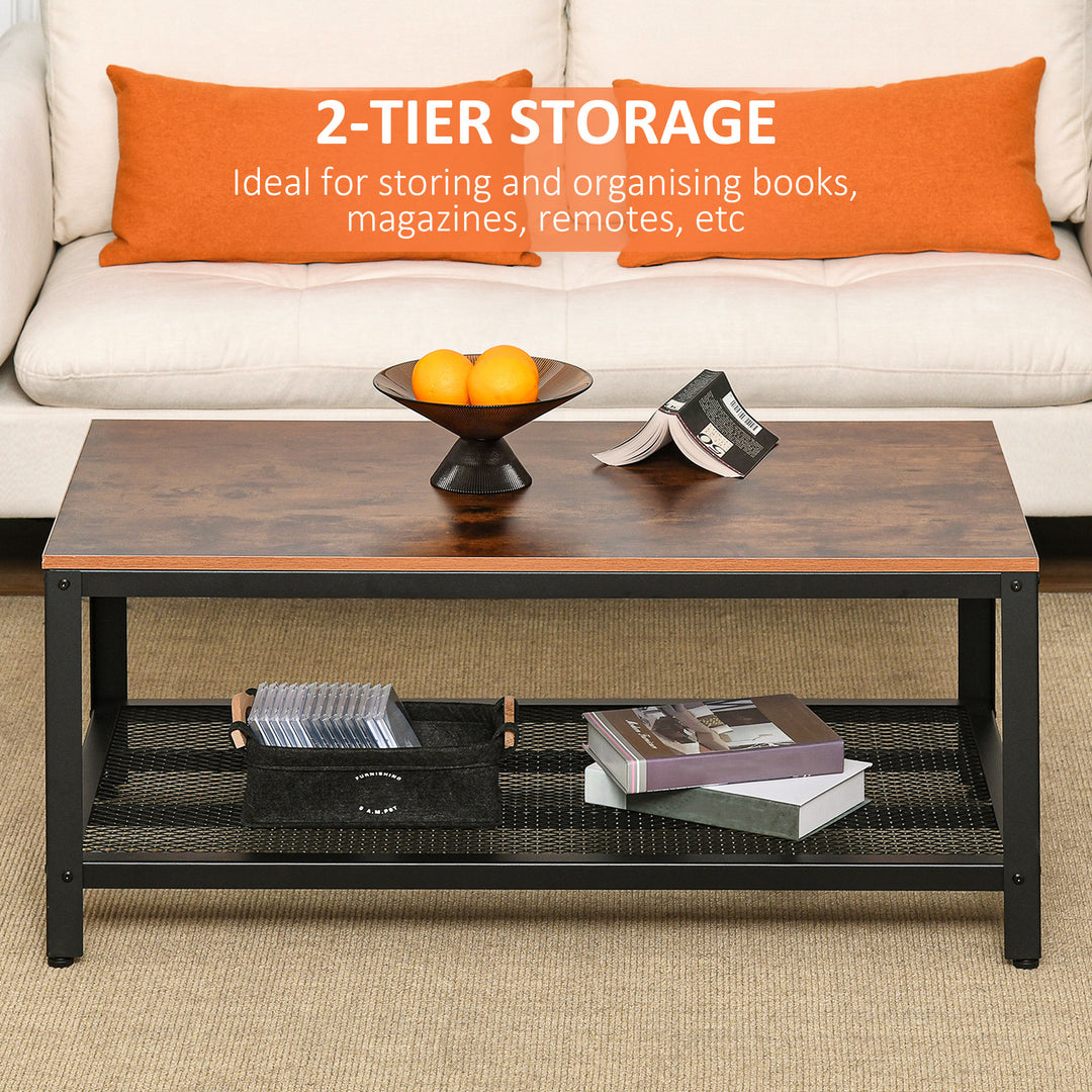 Coffee Table Industrial Side Table Living Room Table with Storage Shelf and Metal Frame for Home Office, 106L x 60W x 45Hcm