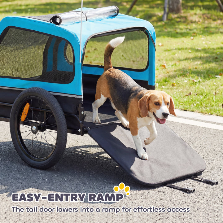 Dog Bike Trailer with Flip-Down Ramp Tailgate, Quick Release Frame, Un