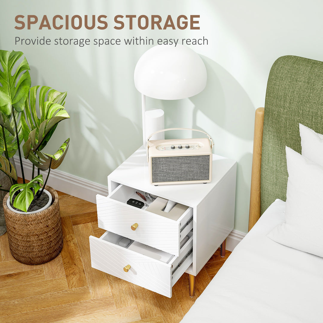 Elegant Two-Drawer Bedside Table - White/Gold-Tone