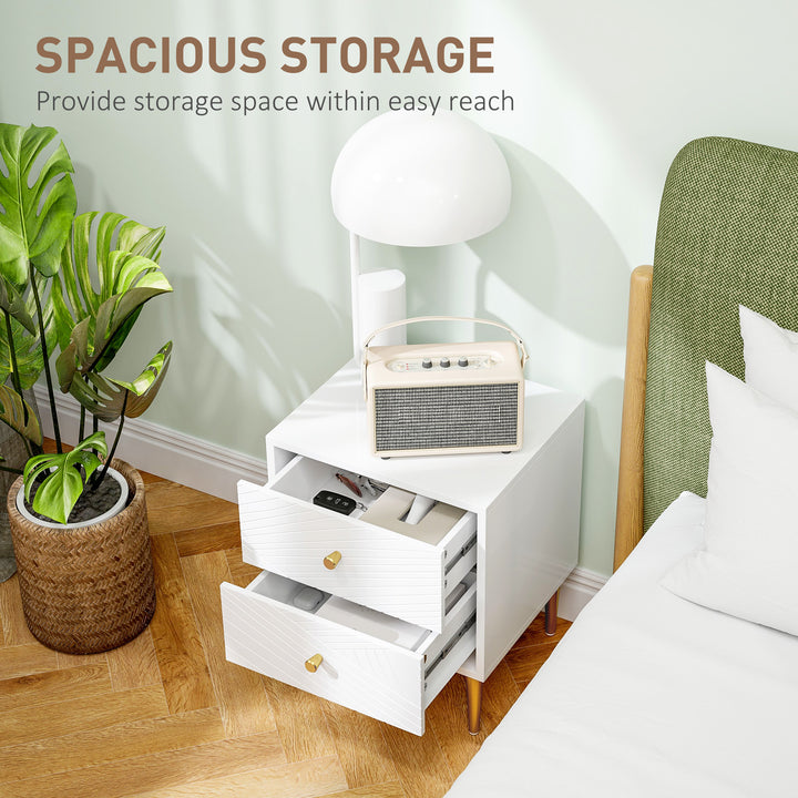 Elegant Two-Drawer Bedside Table - White/Gold-Tone