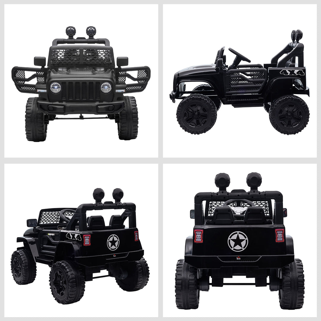 Kids Electric Ride On Car 12V Off Road Toy with Parental Remote Control 2 Motors Horn Lights Suspension Wheels for 3-6 Years Old Black