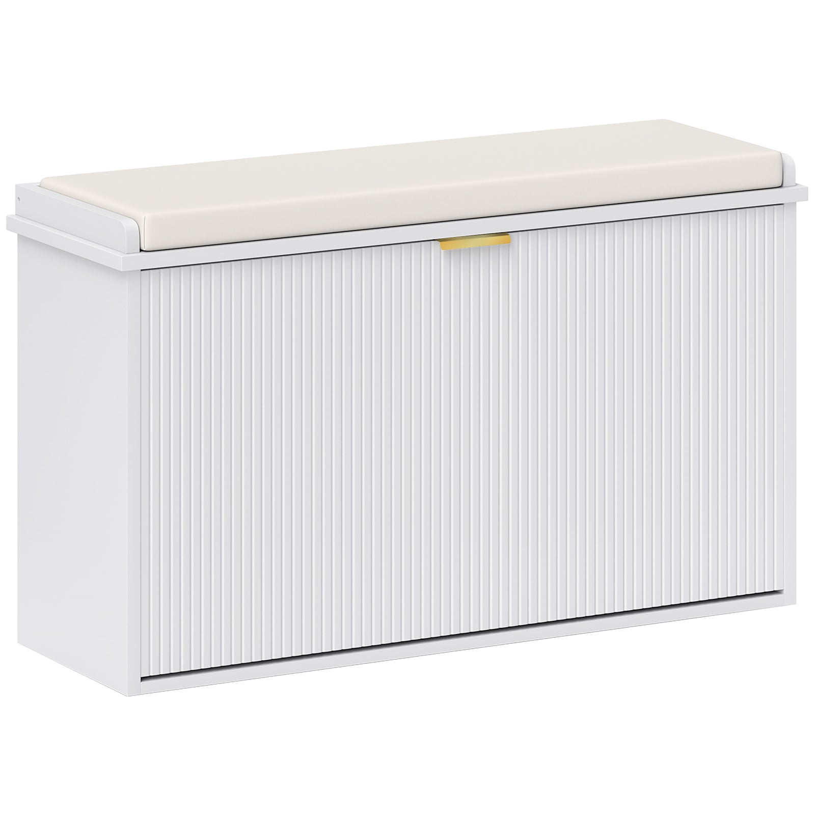 Elegant Eight Shoe Bench, with Top Seat - White