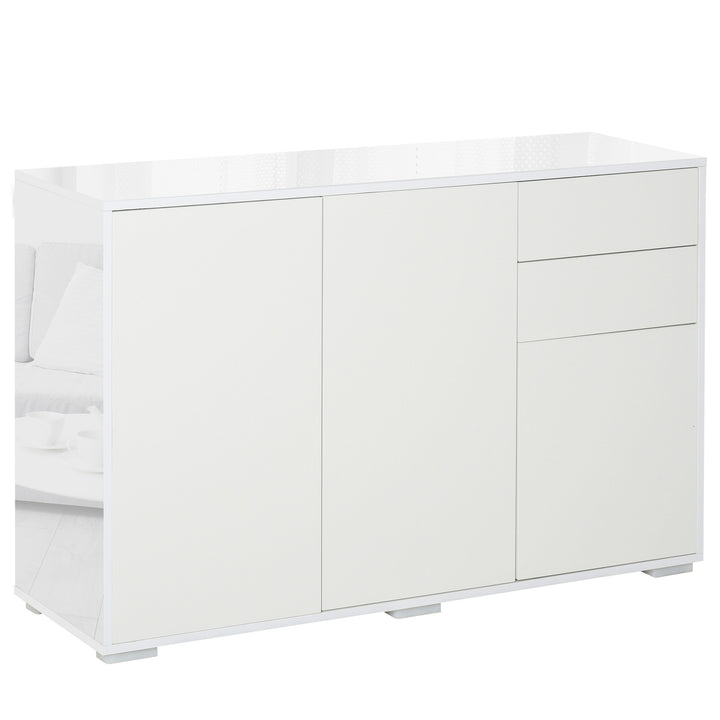 HOMCOM High Gloss Sideboard, Side Cabinet, Push-Open Design with 2 Drawer for Living Room, Bedroom, White | Aosom UK