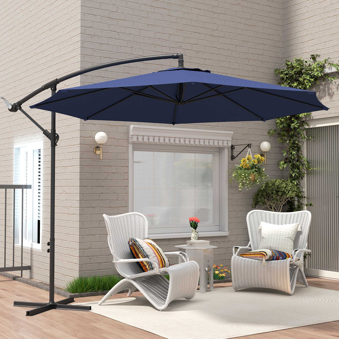 2.45m Overhanging Cantilever Parasol, with Cross Base - Blue
