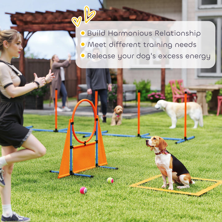 6-Piece Dog Agility Equipment Set with Weave Poles, Jump Ring, Hurdle, Pause Box, Bag, Orange