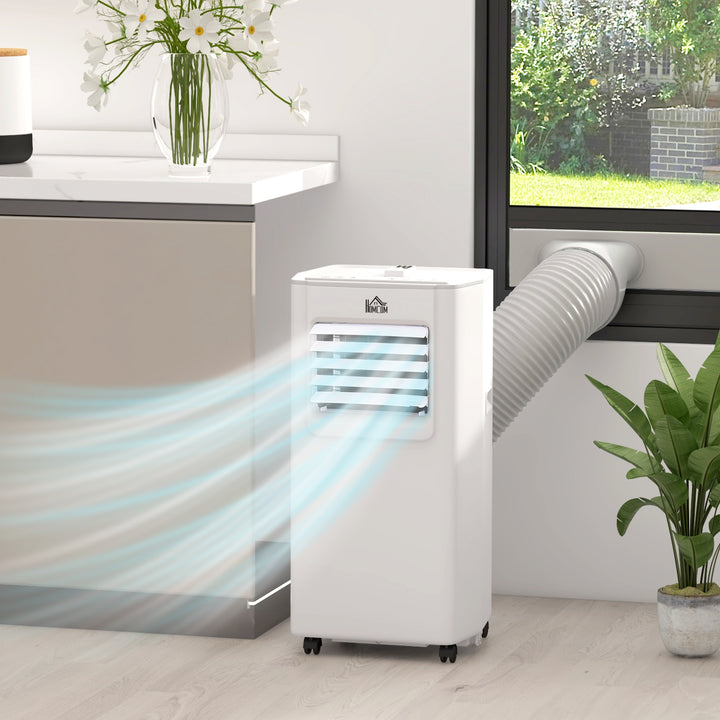 HOMCOM 5000 BTU 4-In-1 Compact Portable Mobile Air Conditioner Unit Cooling Dehumidifying Ventilating w/ LED Timer Auto Shut-down White | Aosom UK