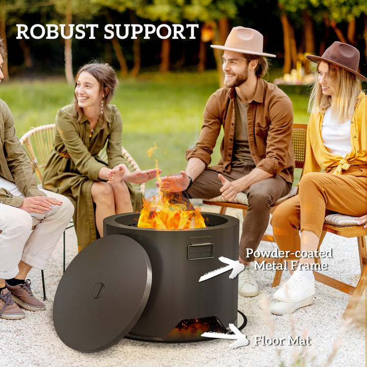 Outdoor Round Fire Pit with Lid and Fire Poker - Black