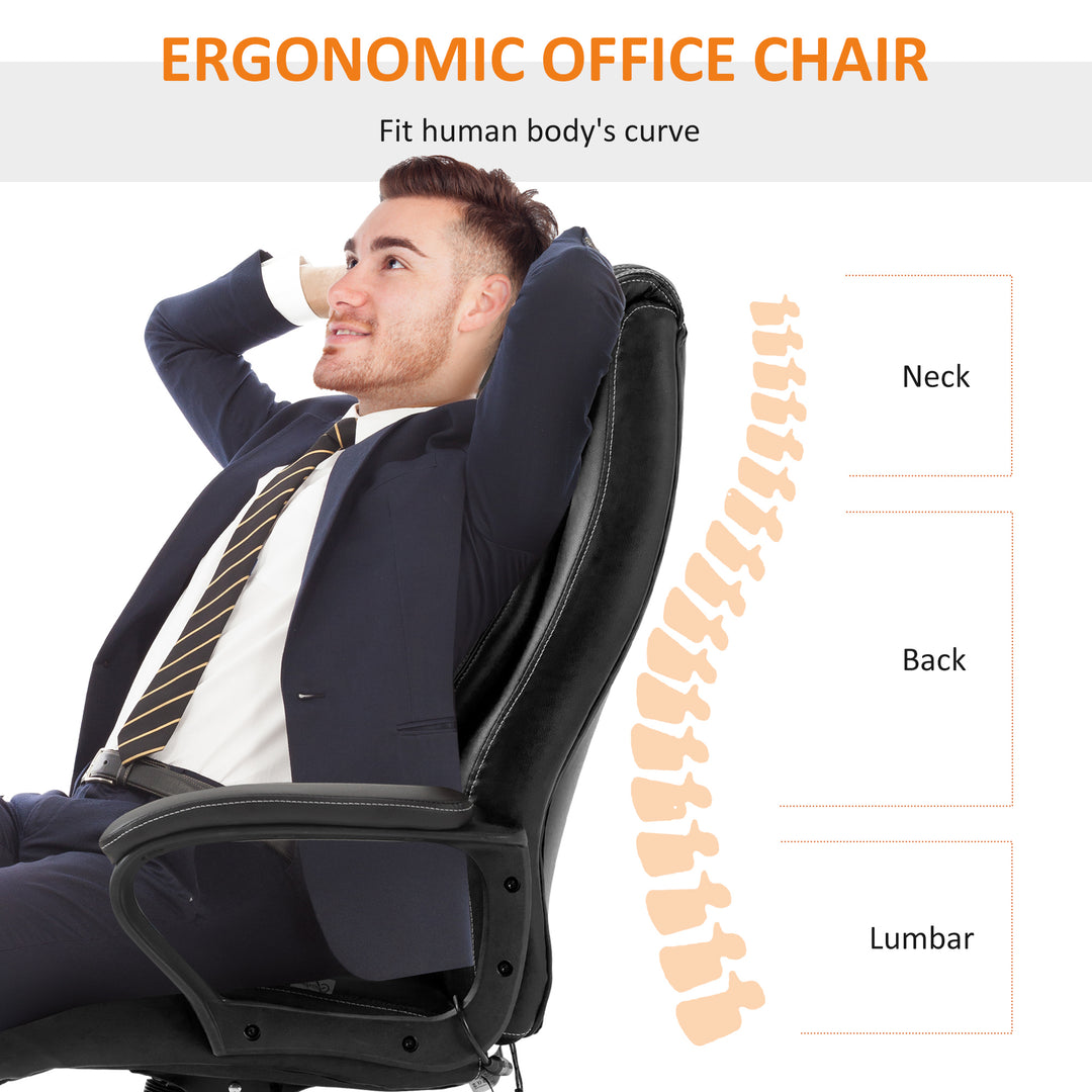 Office Chair with 6-Point Maaage, PU Desk Chair with Padded Seat and Armrest, Computer Chair with Tilt Function for Home, Black