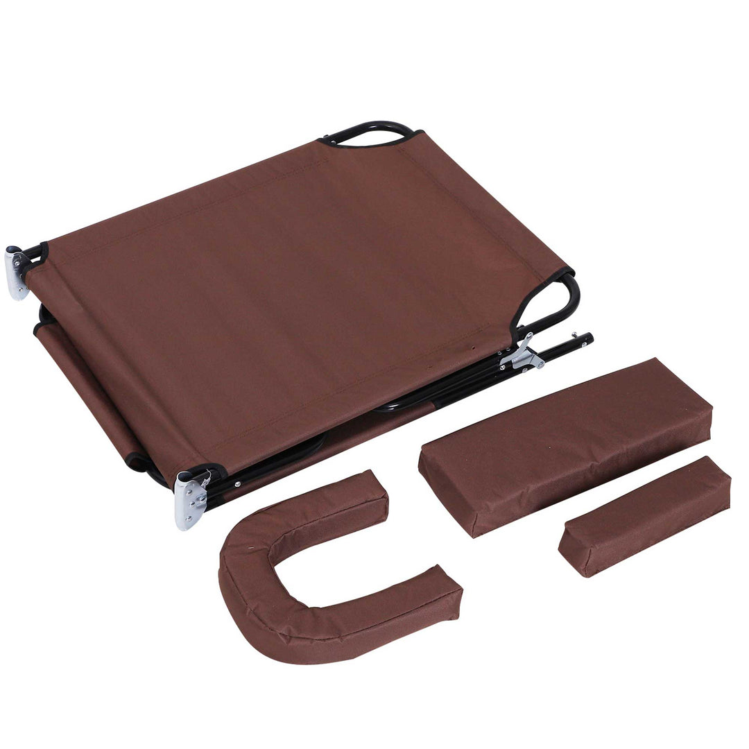 Outdoor Folding Sun Lounger with Face Hole, 4 Level Adjustable Backrest Reclining Garden Lounger, Garden Recliner Sunbed with 600 D Oxford Cloth Seat and Pillow for Beach, Brown