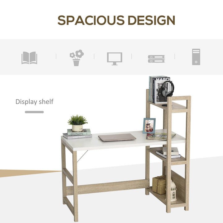 HOMCOM Computer Desk with shelves Office Desk Workstation,Writing Desk Computer PC Laptop Table Workstation, White Wood Grain | Aosom UK