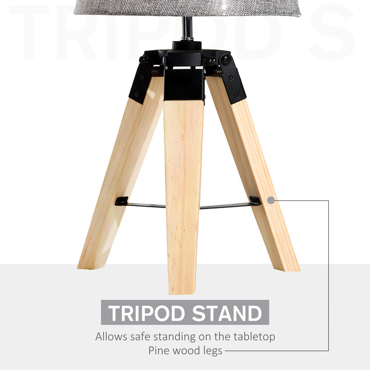 MCL Wooden Tripod Table Lamp for Side, Desk or End Table with E27 Bulb Base（Grey Shade）