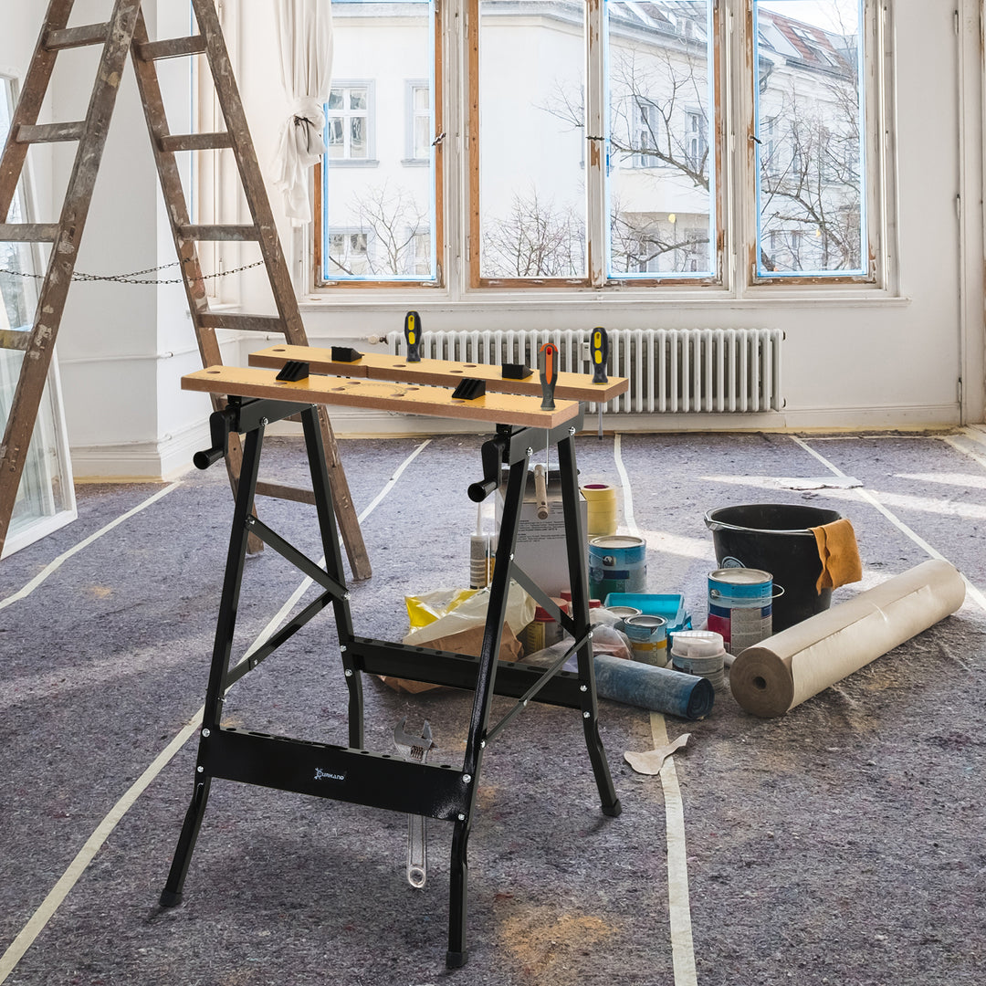 MCL 4-in-1 Work Bench, Folding Clamp Table w/ 4 Adjustable Clamping Pegs for DIY Home Garage, Black