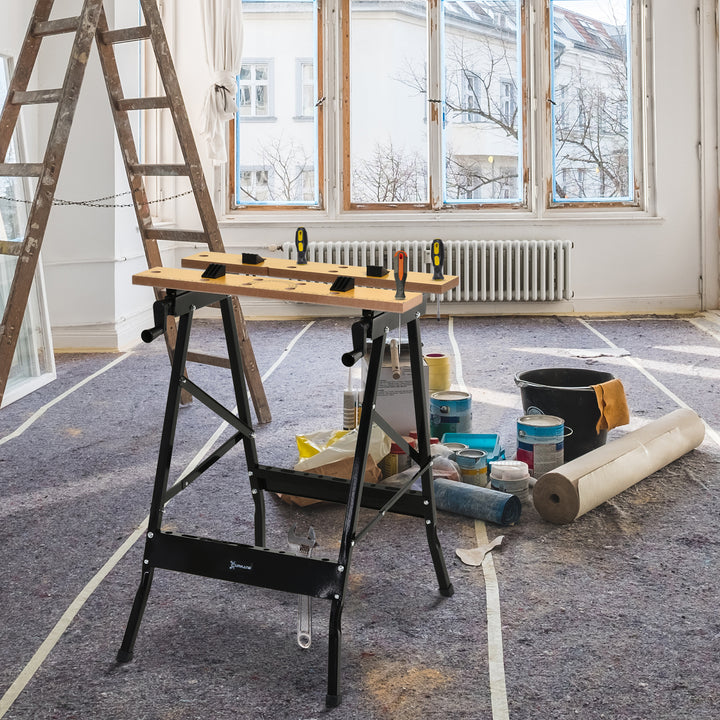 MCL 4-in-1 Work Bench, Folding Clamp Table w/ 4 Adjustable Clamping Pegs for DIY Home Garage, Black