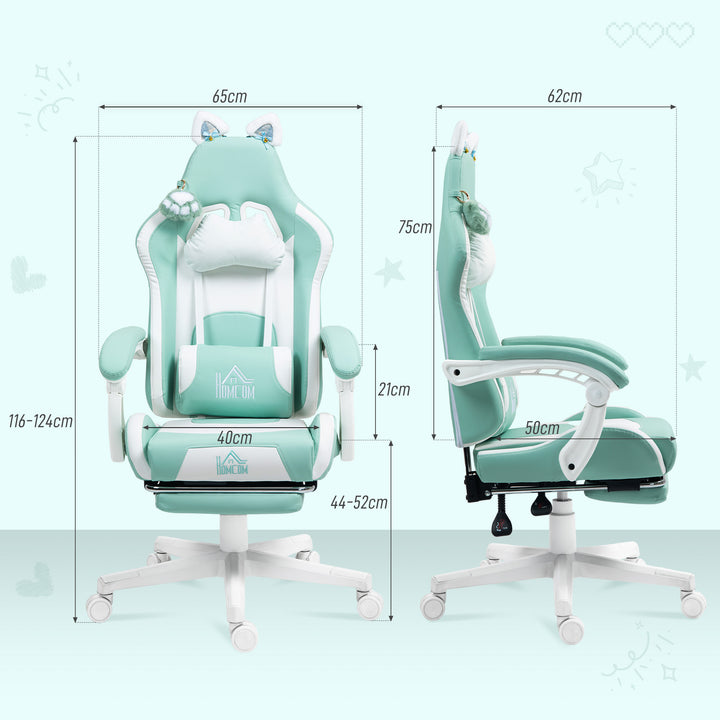 Cat Ear and Paw Reclining Office Chair, with Footrest - Light Blue/White