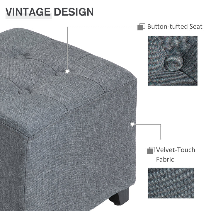 HOMCOM Stylish Square Ottoman Footstool, Linen-Look Fabric, Button Tufts, Wood Frame, Versatile Grey | Aosom UK