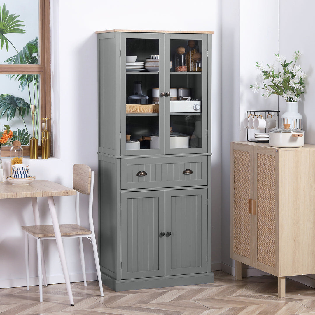 MCL 180cm Tall Kitchen Pantry Cupboard, Freestanding Storage Cabinet with 5 Tier, Adjustable Shelves,  Drawer, Grey