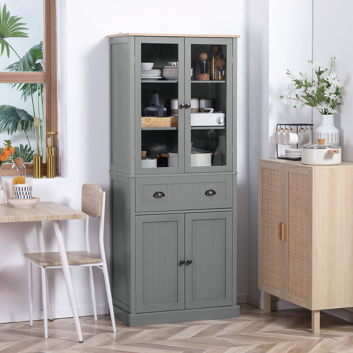 MCL 180cm Tall Kitchen Pantry Cupboard, Freestanding Storage Cabinet with 5 Tier, Adjustable Shelves,  Drawer, Grey