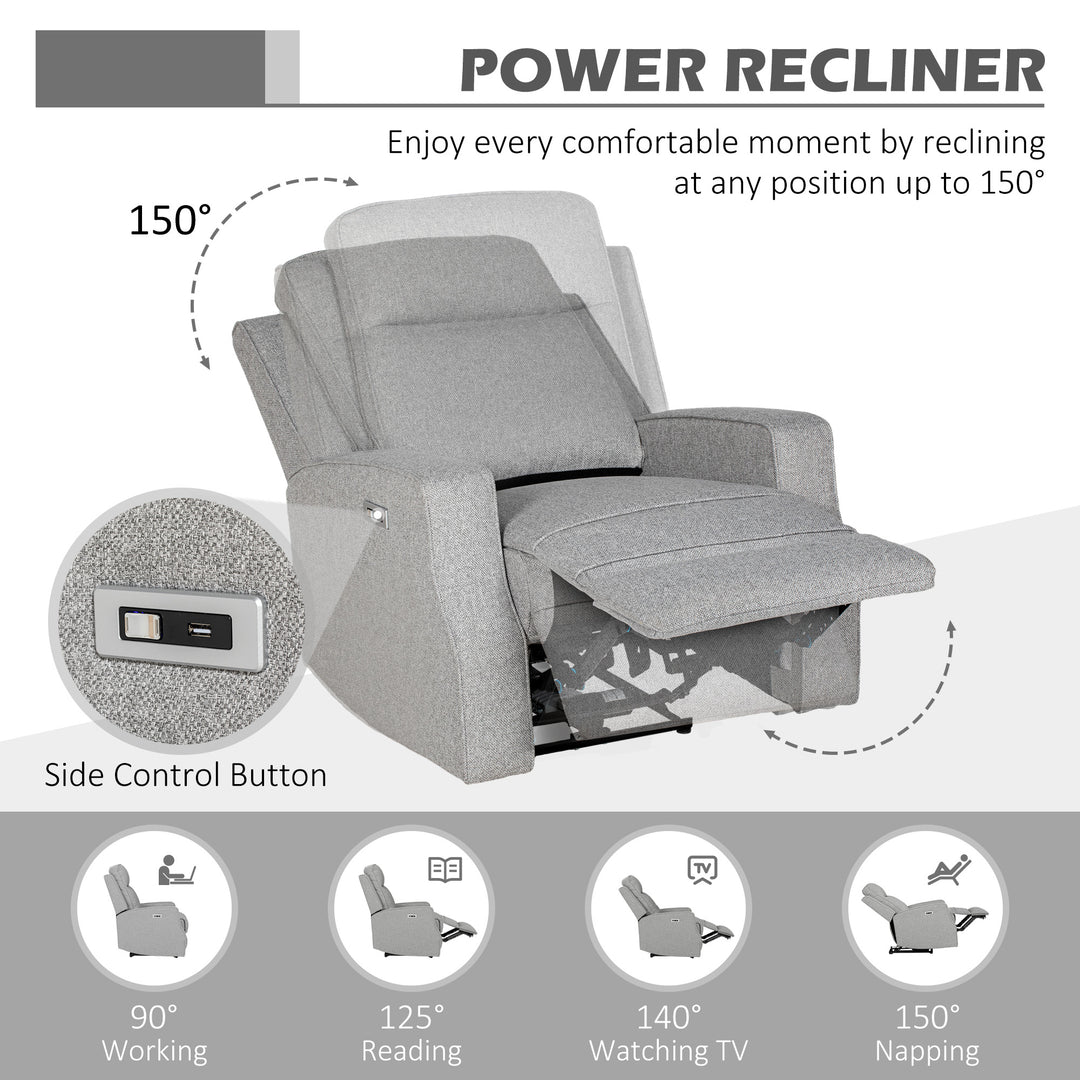 HOMCOM Electric Recliner Armchair, Recliner Chair with Adjustable Leg Rest, USB Port, Grey | Aosom UK