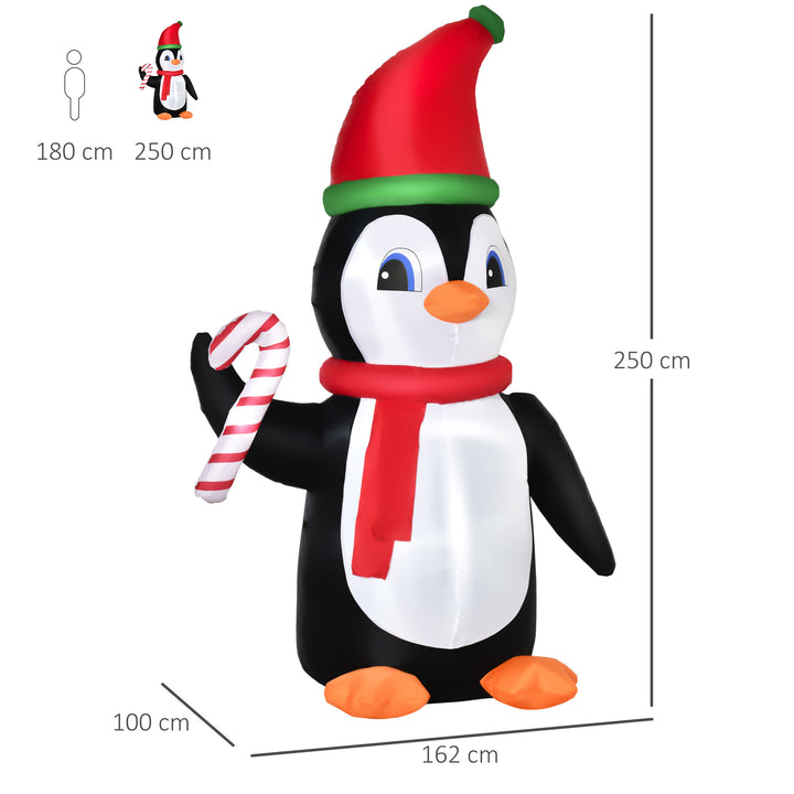 HOMCOM 2.5m Inflatable Christmas Penguin Holding Candy Cane Blow Up Outdoor Decoration with LED Lights for Holiday | Aosom UK