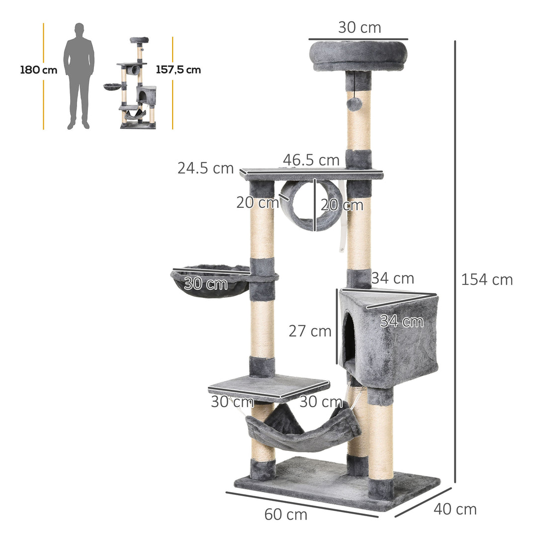 PawHut Cat Tree Condo Tower, Multi-level Activity Stand for Kittens, 150CM Height with Toys & Scratching Posts | Aosom UK