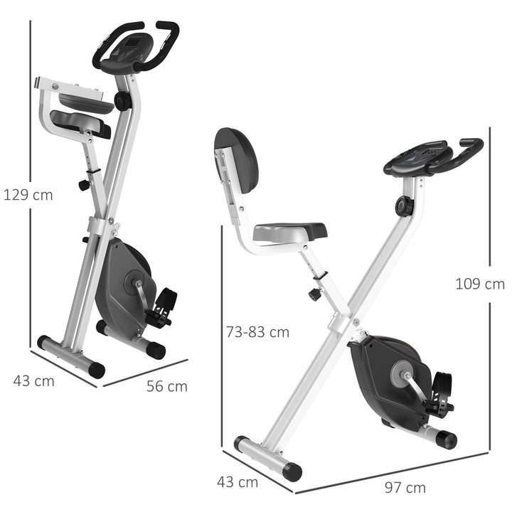 Folding Exercise Bike, Fitness Bicycle Indoor Trainer, 8-Level Magnetic Resistance Adjustable, with LCD Monitor, Pulse Sensor, Grey