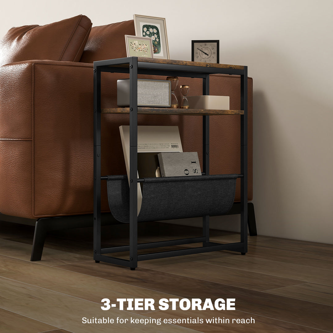 MCL Narrow Side Table, End Table with 3-Tier Storage, V-Shaped Magazine Holder for Living Room, Bedroom, 43 x 18 x 56 cm, Ru