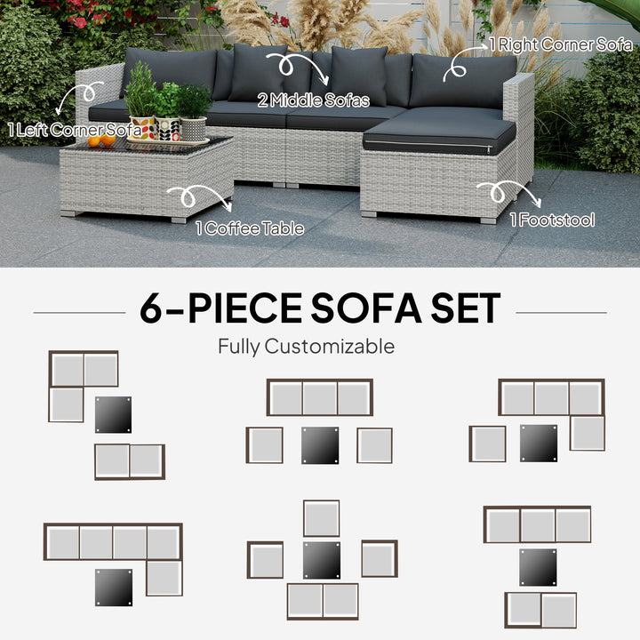6 Pieces Rattan Corner Sofa Set - Mixed Grey