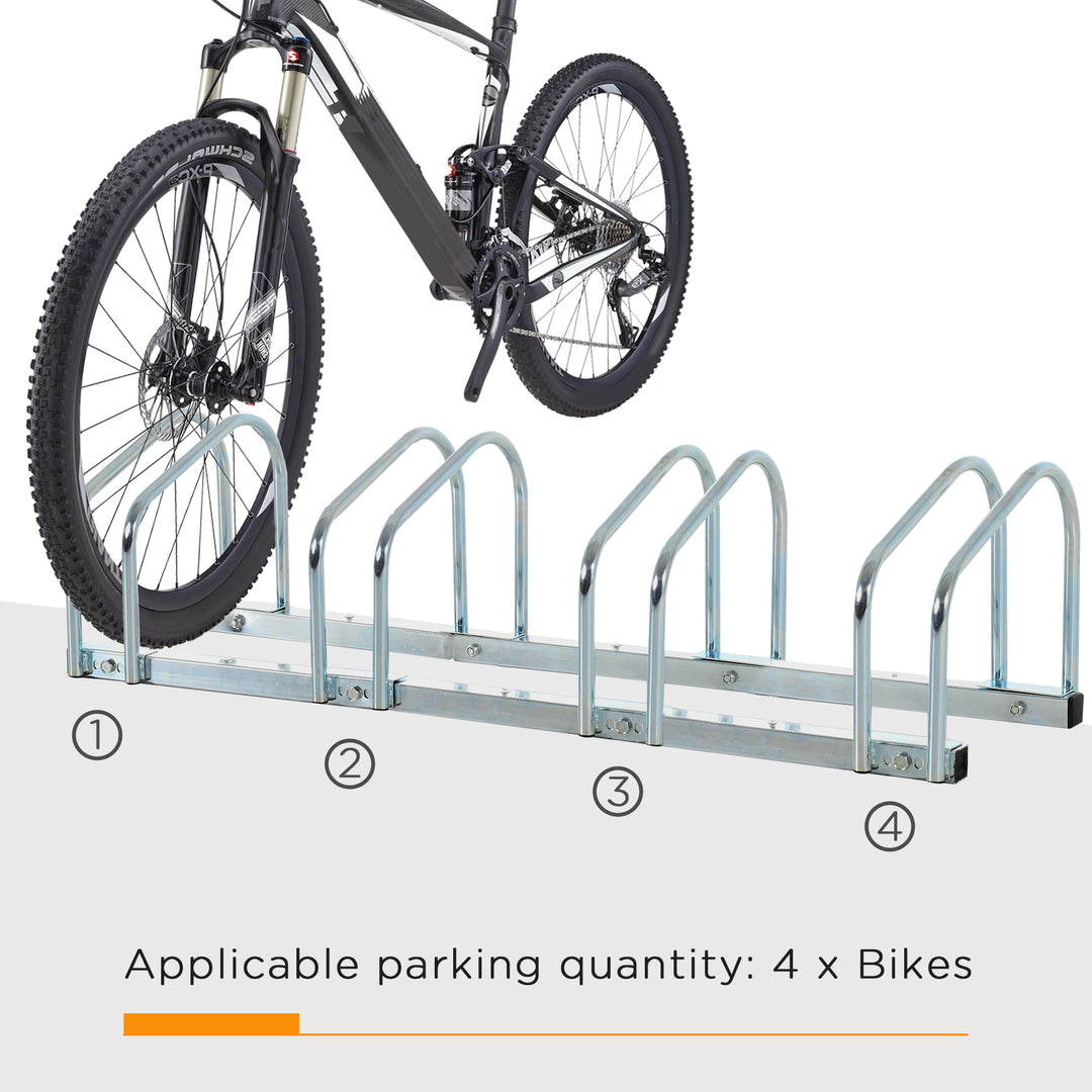 MCL Bike Stand Parking Rack Floor or Wall Mount Bicycle Cycle Storage Locking Stand (4 Racks, Silver)