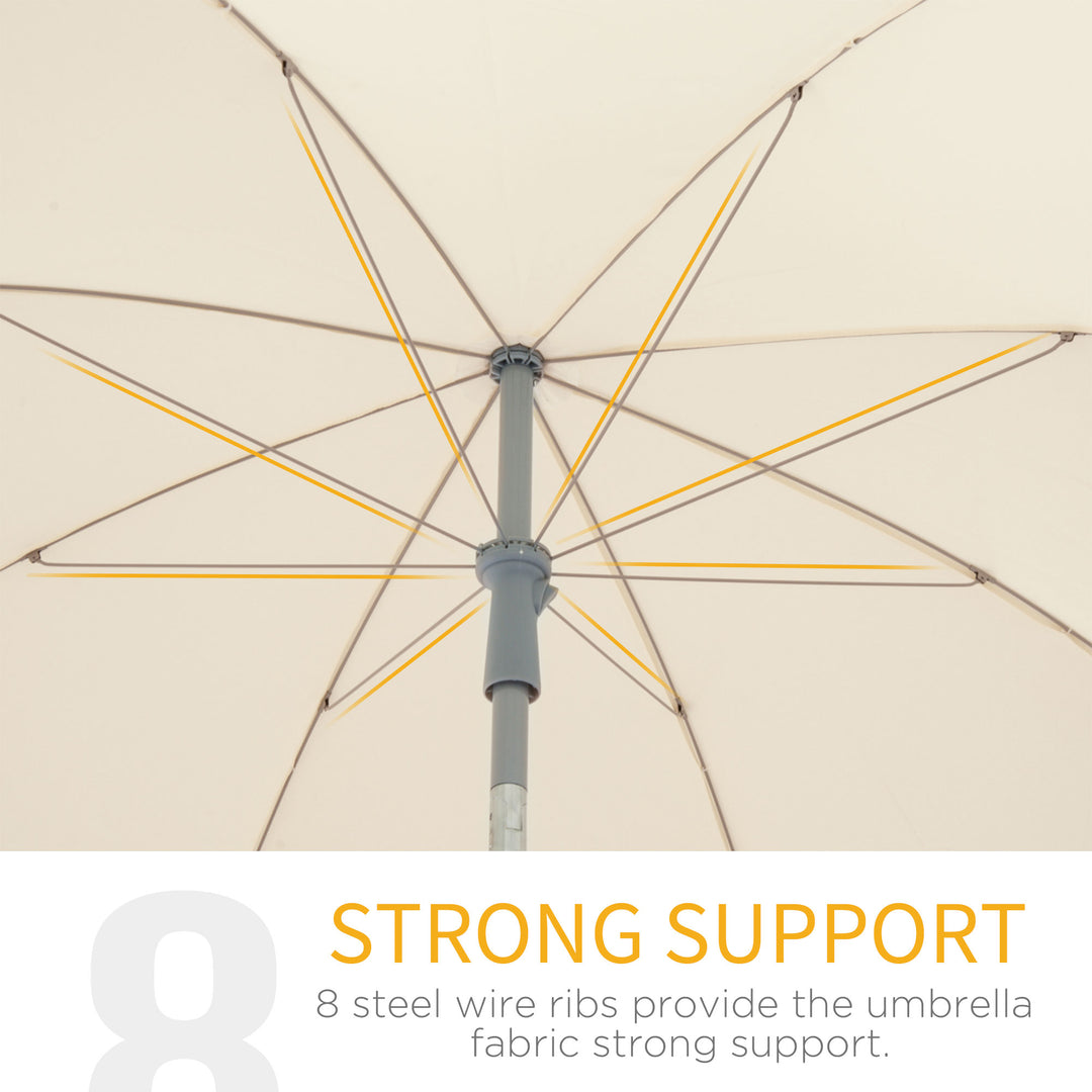 2.2m Beach Umbrella, Portable Parasol with Tilting Function, Outdoor Sunshade Shelter with 8 Ribs for Garden, Pool and Patio, Cream White