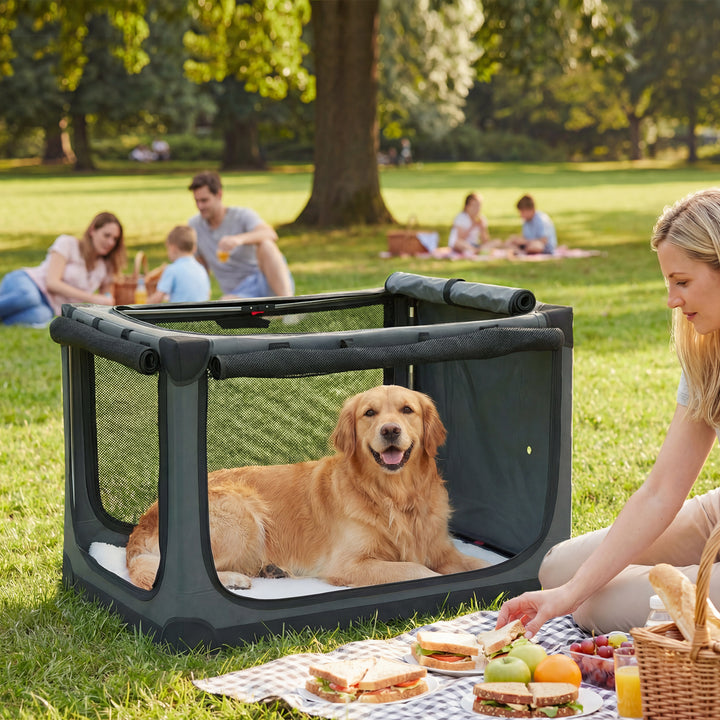 Soft Dog Crate Pet Travel Crate 90 x 64 x 64 cm with Removable Pad Mes