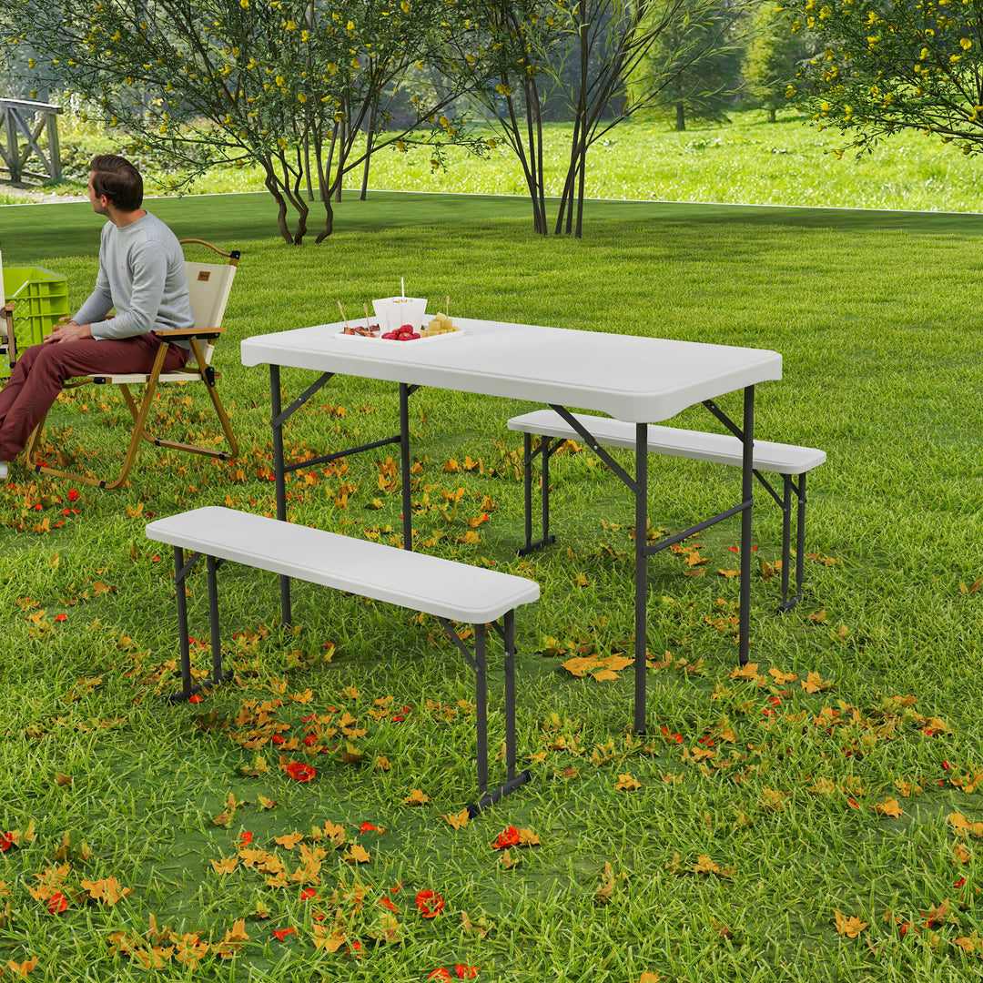 Three-Piece Folding Picnic Table and Bench Set - Light Grey
