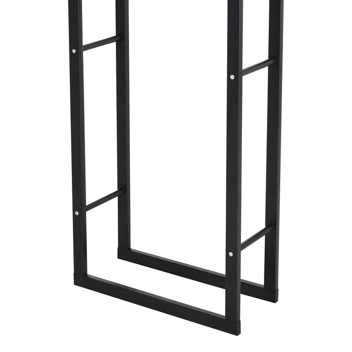Metal Firewood Log Holder Tall Firewood Rack Indoor Outdoor Fireplace Wood Storage Shelf with Side Rails, Rust-Resistant, Black, 40W x 25D x 150H cm